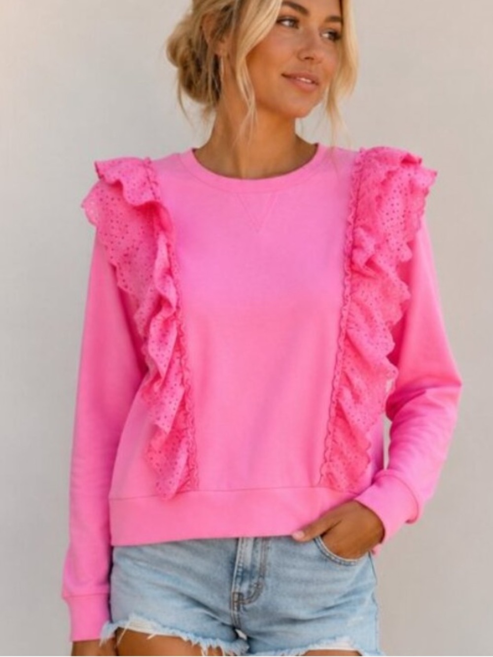 Lilly Pulitzer Women's Pink Shandy Deva Ruffle Sweatshirt Size XS 8451